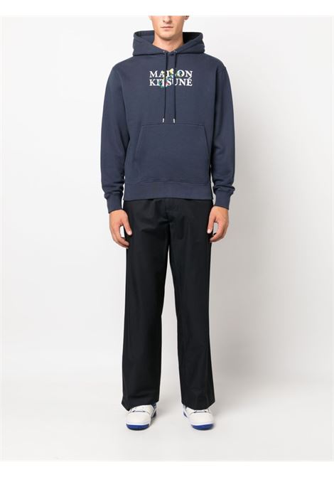 Blue logo-print drawstring sweatshirt - men MAISON KITSUNÉ | LM00708KM0307P476